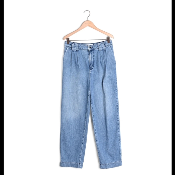 ba&sh Denim - ba&sh High Rise Wide Leg Light Blue Pleated Boyfriend Jeans